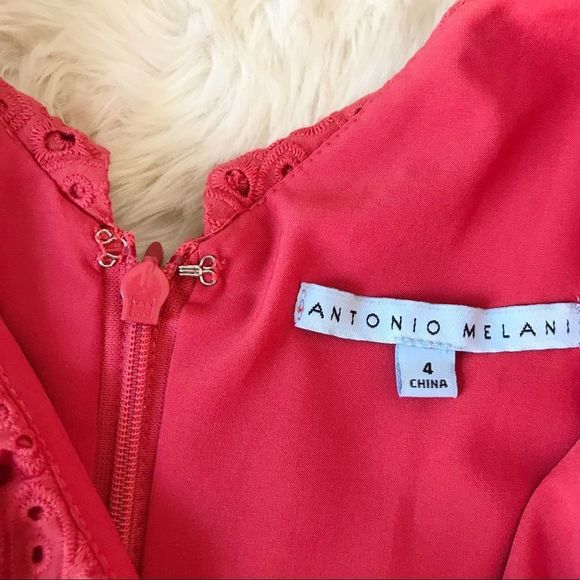 ANTONIO MELANI Cotton Eyelet Midi Dress Button Front Sleeveless Coral Size 4 New - Picture 4 of 16